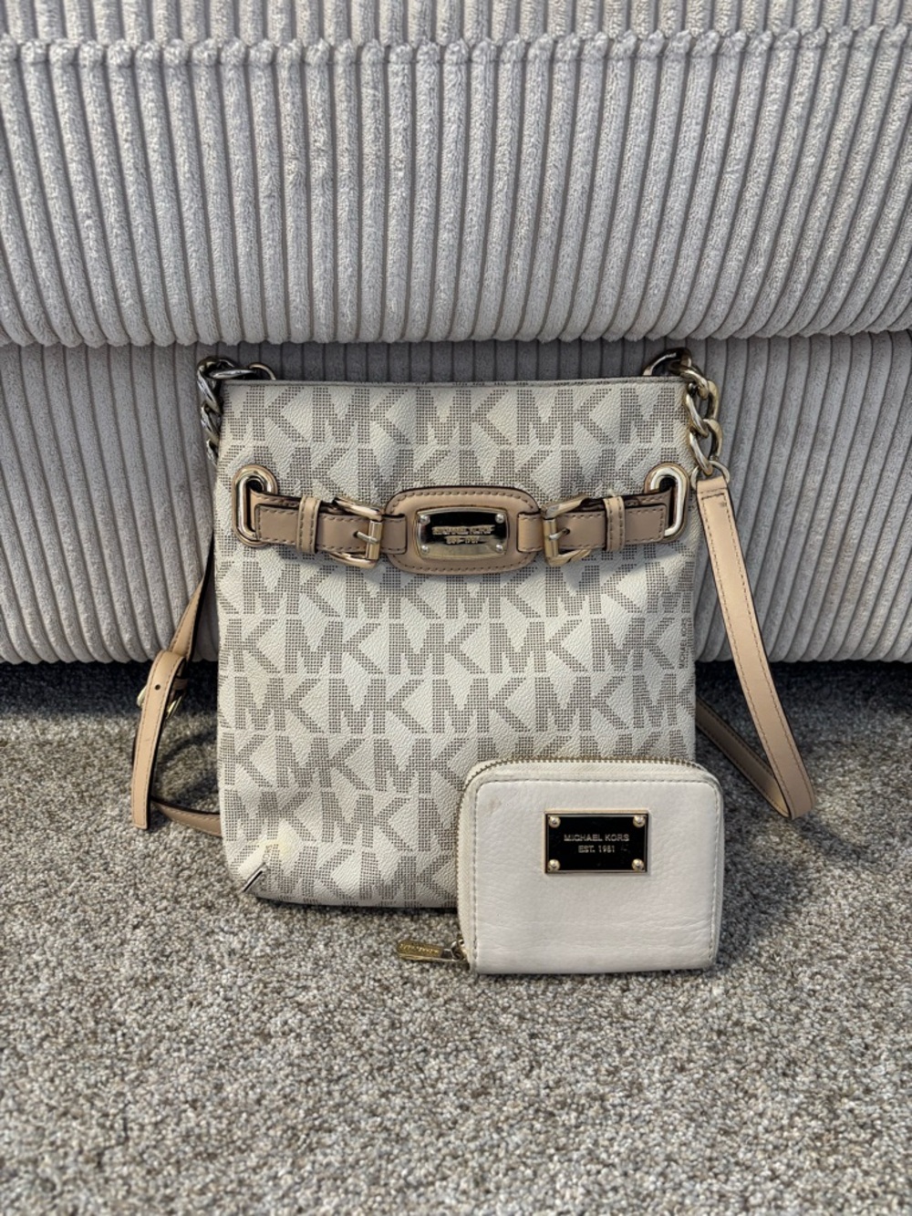 Michael Kors cream logo crossbody purse wallet set